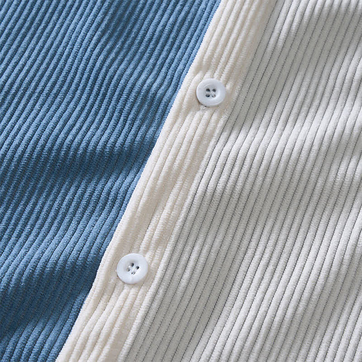 Camicia da uomo in velluto a coste blu e bianca con blocchi di colore. - image 5