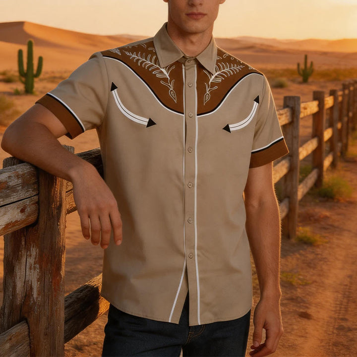 Camicia da uomo a maniche corte con stampa in stile western e bottoni - Marrone - 5XL - image 5