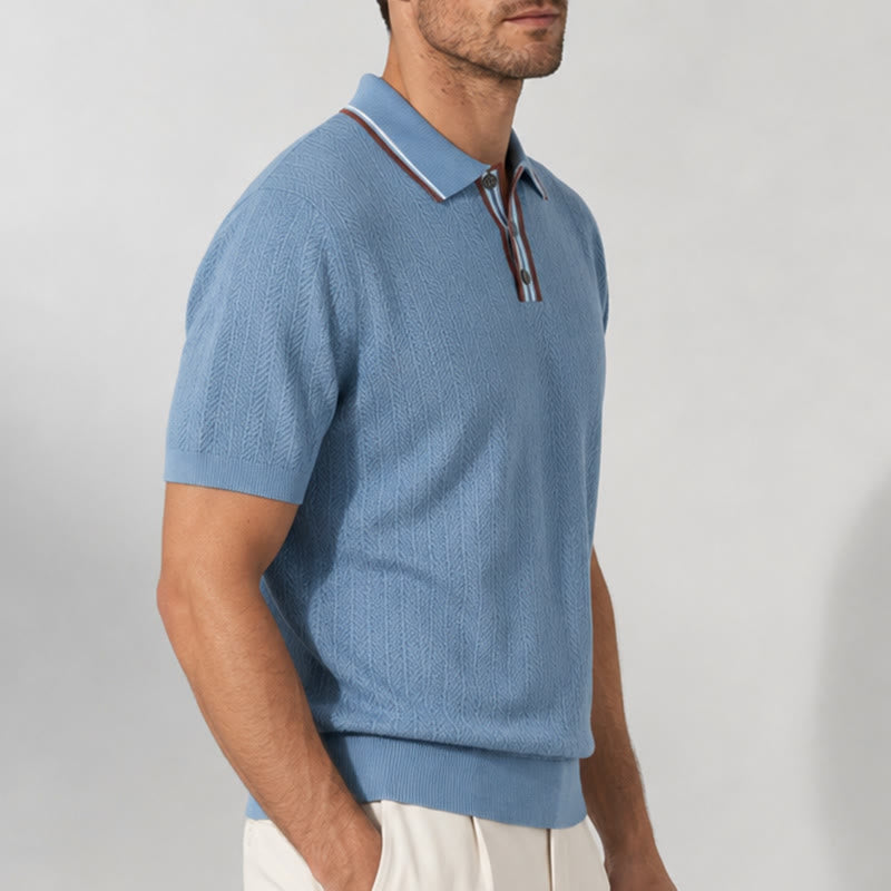 Polo da uomo a maniche corte con colletto a contrasto - image 2