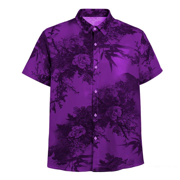 Camicia da uomo a maniche corte con stampa floreale scura per le vacanze - image 12