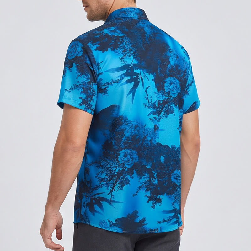 Camicia da uomo a maniche corte con stampa floreale scura per le vacanze - image 3