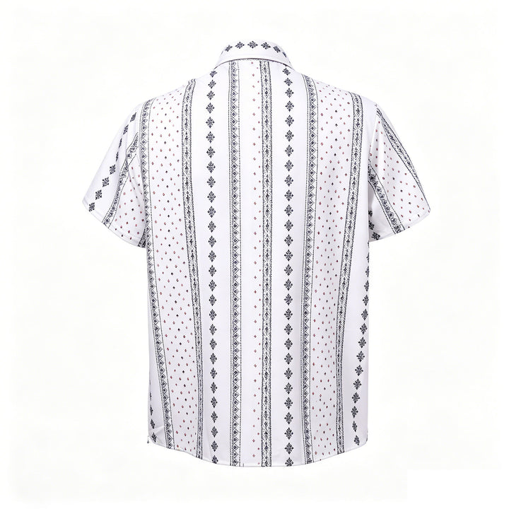 Camicia bianca a maniche corte con motivo etnico di ispirazione bohémien. - image 9