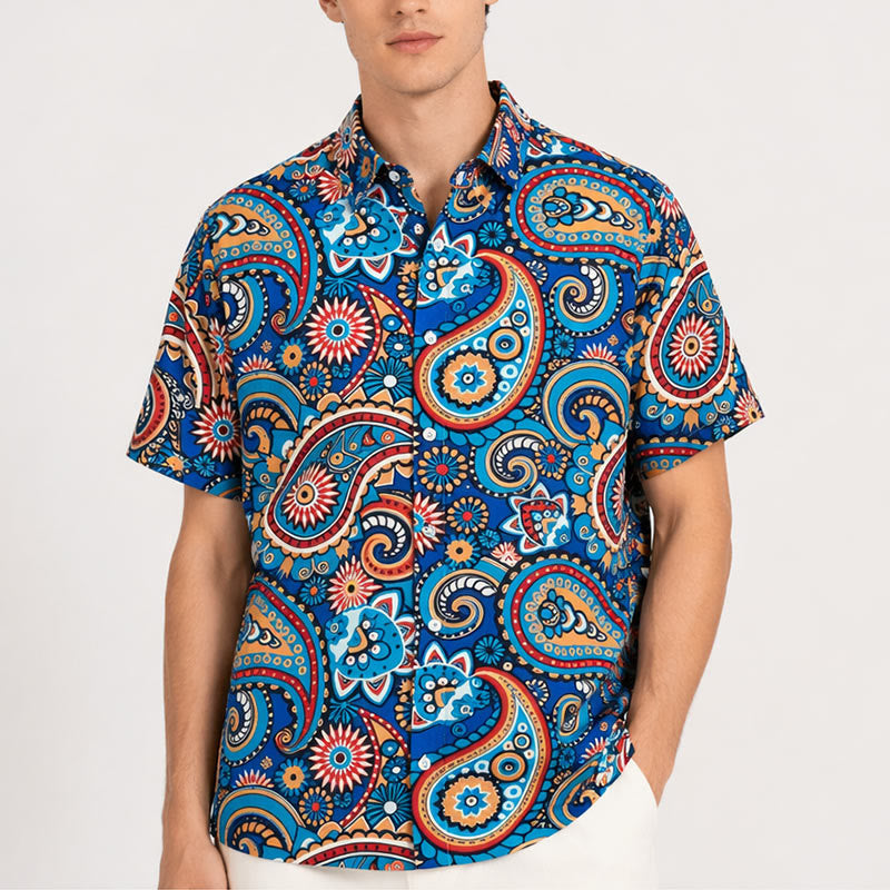 Camicia da vacanza in stile bohémien color verde acqua con stampa paisley integrale. - image 1