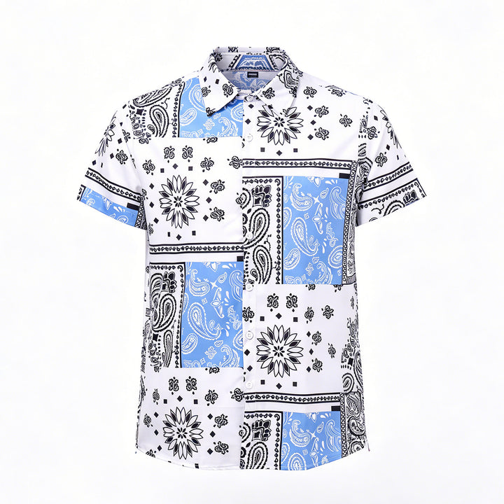 Camicia a bandana blu e bianca con stampa paisley patchwork - image 8