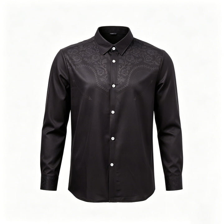 Camicia elegante da uomo nera con stampa floreale e carré in stile western - image 8