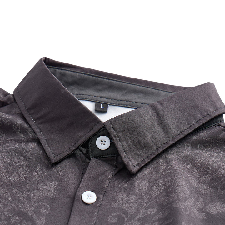 Camicia elegante da uomo nera con stampa floreale e carré in stile western - image 4