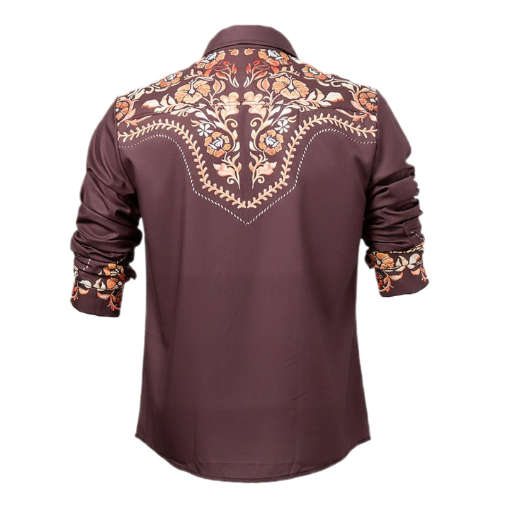Camicia elegante da uomo in stile western con carré e stampa floreale marrone - image 9