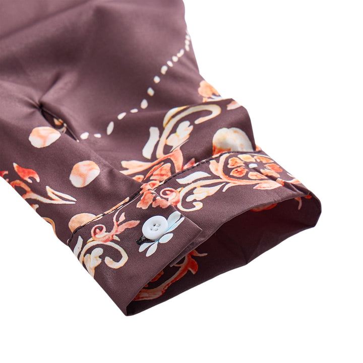 Camicia elegante da uomo in stile western con carré e stampa floreale marrone - image 7