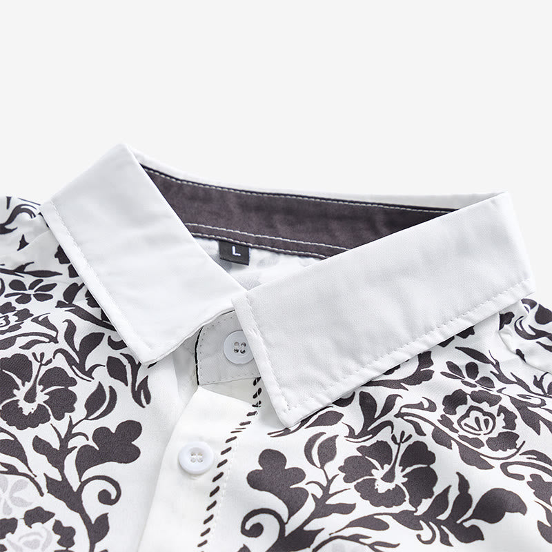 Camicia elegante da uomo in stile western con stampa floreale bianca e nera - image 4