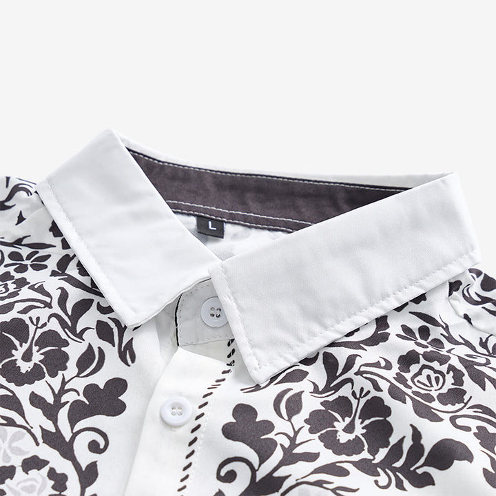 Camicia elegante da uomo in stile western con stampa floreale bianca e nera - image 4