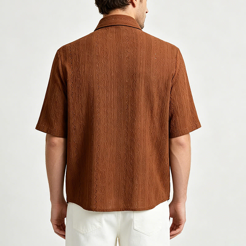 Camicia casual retrò in maglia jacquard con bottoni - image 3