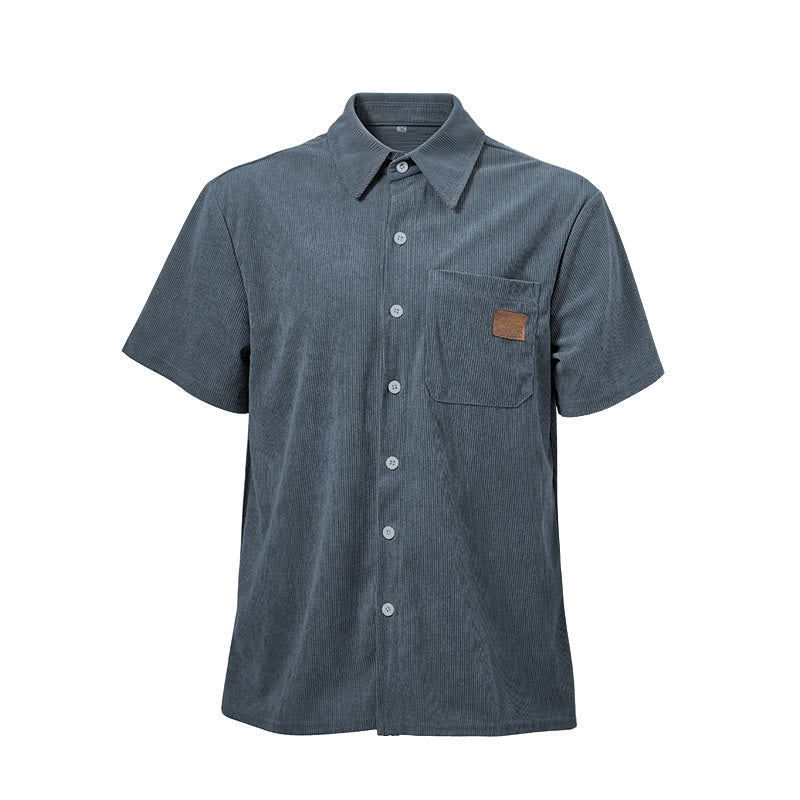Camicia da uomo in velluto a coste stile retrò da lavoro con taschino con etichetta in pelle - image 17