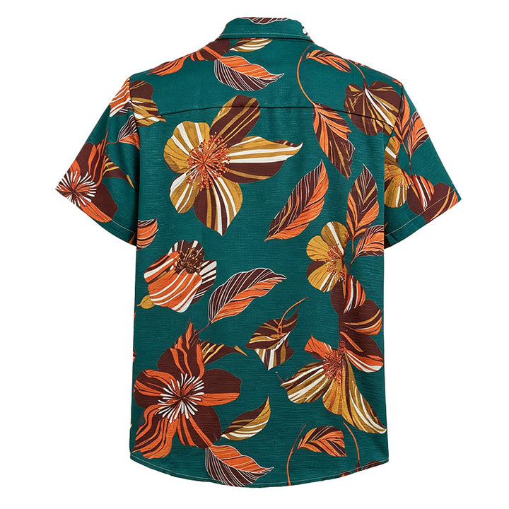 Camicia da uomo color verde acqua con stampa botanica floreale hawaiana - image 5