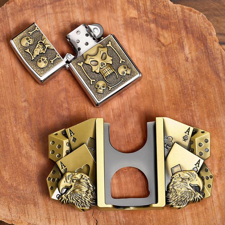 Cintura da uomo in pelle con teschio, aquila e dadi, fai da te, con accendino nascosto. - image 1