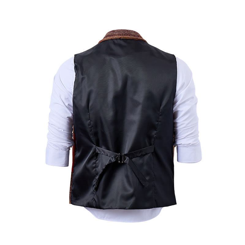 Gilet da uomo in tinta calda con motivo patchwork a spina di pesce. - image 21