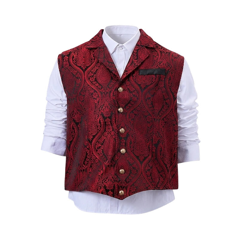 Gilet da abito da uomo con revers a tacca e motivo paisley jacquard, ispirato allo stile vittoriano. - image 21