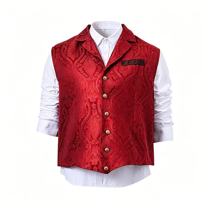 Gilet da abito da uomo con revers a tacca e motivo paisley jacquard, ispirato allo stile vittoriano. - image 18