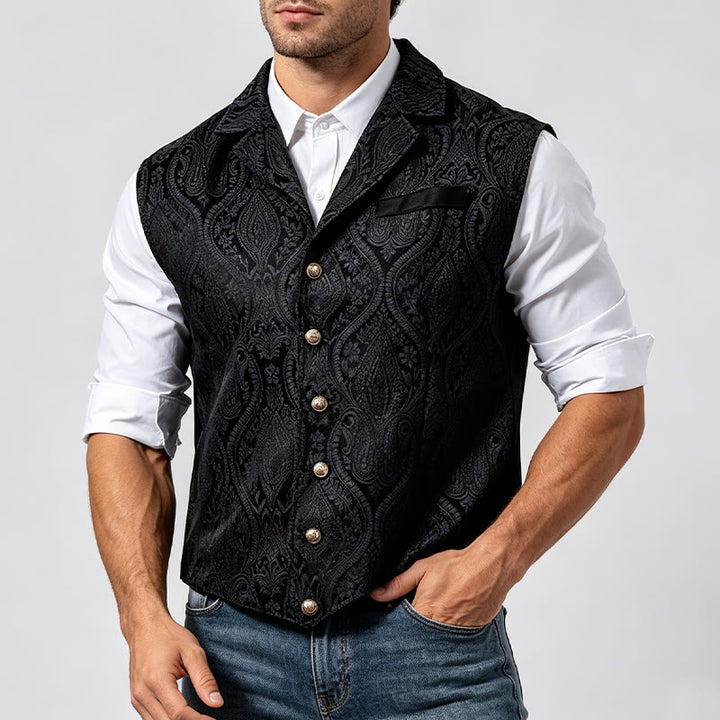Gilet da abito da uomo con revers a tacca e motivo paisley jacquard, ispirato allo stile vittoriano. - image 3