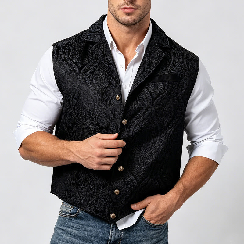Gilet da abito da uomo con revers a tacca e motivo paisley jacquard, ispirato allo stile vittoriano. - image 2