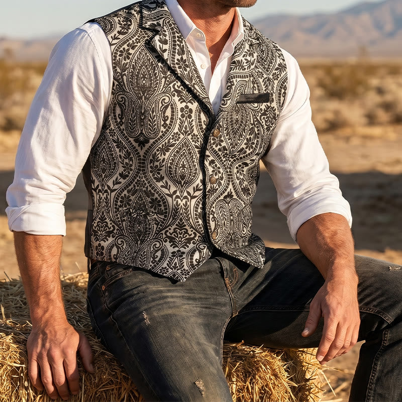 Gilet da abito da uomo con revers a tacca e motivo paisley jacquard, ispirato allo stile vittoriano. - Grigio - 2XL - image 7