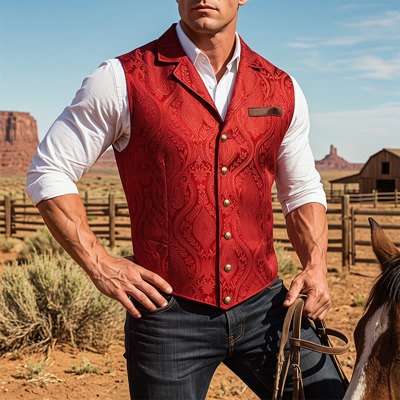 Gilet da abito da uomo con revers a tacca e motivo paisley jacquard, ispirato allo stile vittoriano. - Rosso - 2XL - image 5