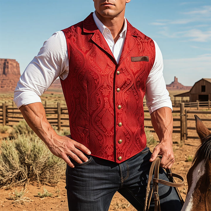 Gilet da abito da uomo con revers a tacca e motivo paisley jacquard, ispirato allo stile vittoriano. - Rosso - 2XL - image 5