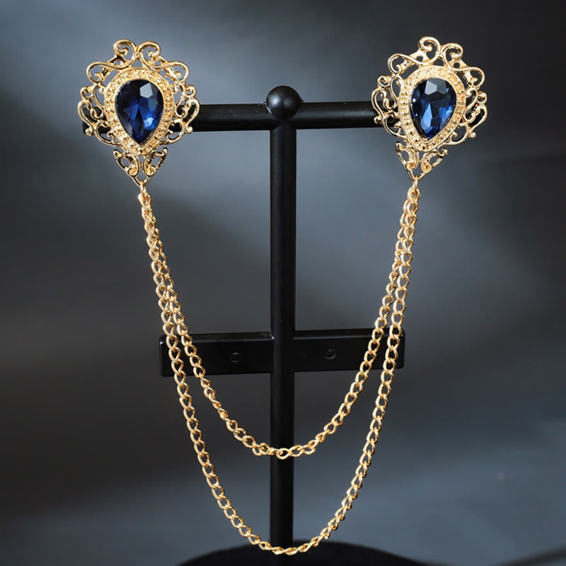 Spilla da colletto a doppia goccia in stile barocco reale - Blu e oro - image 0