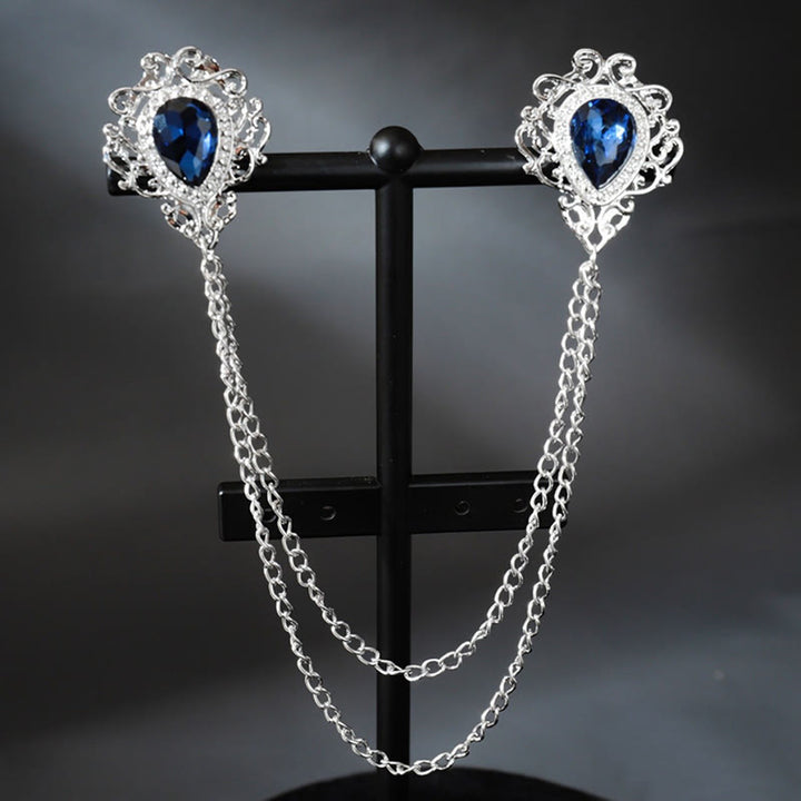 Spilla da colletto a doppia goccia in stile barocco reale - Blu e argento - image 1
