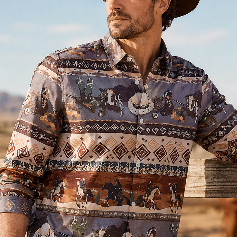 Camicia da uomo con motivo western da cavaliere del deserto e tribale - image 4