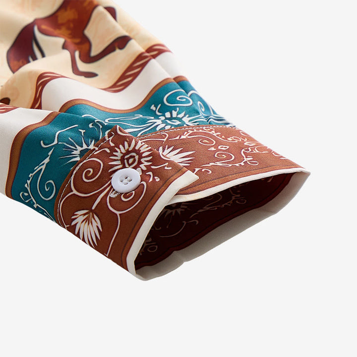 Camicia da uomo in stile retrò western con stampa di cavalli e bordo decorato. - image 8