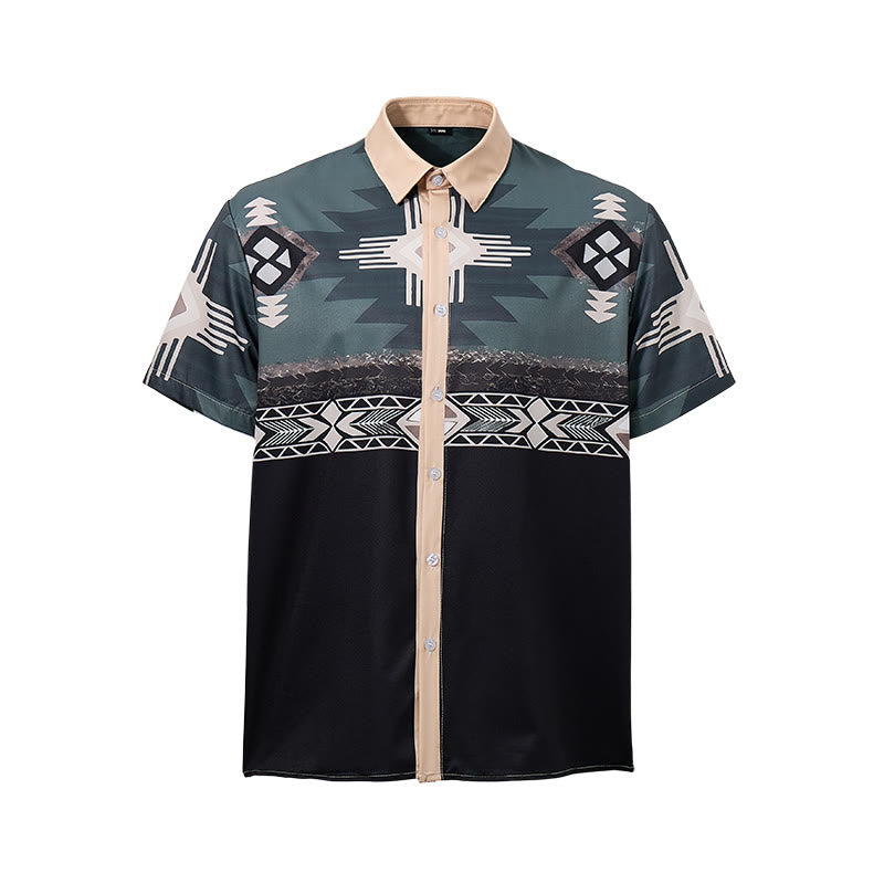 Camicia da uomo con stampa geometrica azteca sud-occidentale a blocchi di colore. - image 9