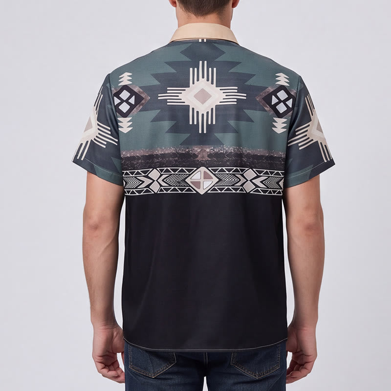 Camicia da uomo con stampa geometrica azteca sud-occidentale a blocchi di colore. - image 2