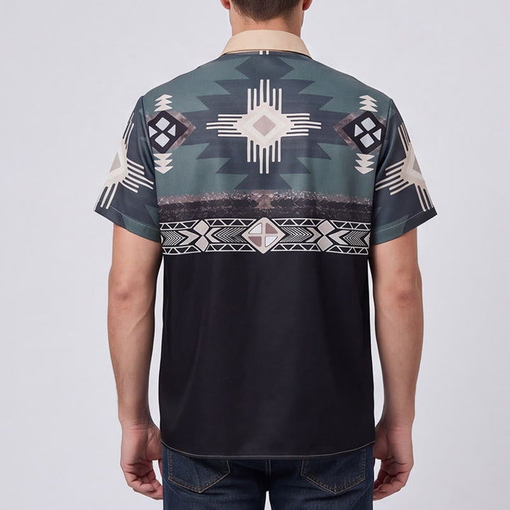 Camicia da uomo con stampa geometrica azteca sud-occidentale a blocchi di colore. - image 2