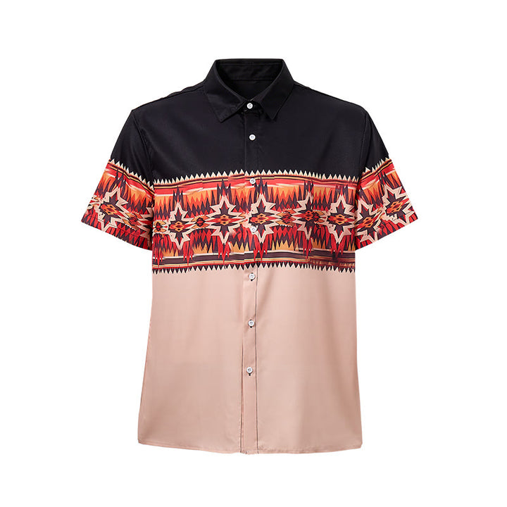 Camicia da uomo bicolore nera e beige con motivo a stella azteca in stile western. - image 8