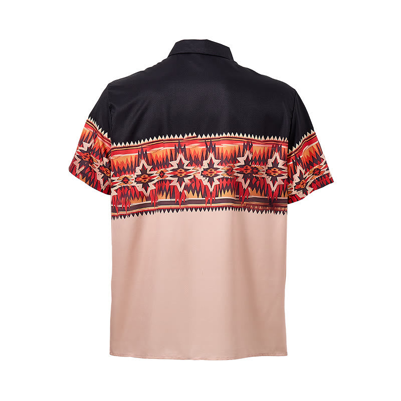 Camicia da uomo bicolore nera e beige con motivo a stella azteca in stile western. - image 9