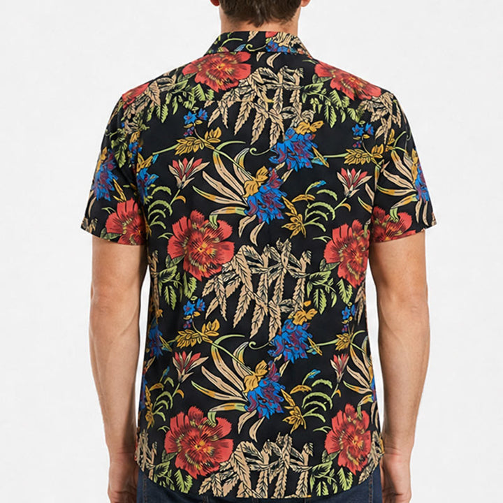 Maglietta nera con stampa botanica esotica in stile retrò tropicale. - image 2