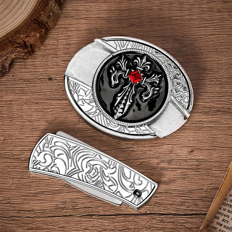 Cintura in pelle con fibbia a coltello pieghevole nascosto a croce gotica vittoriana fai-da-te. - image 10