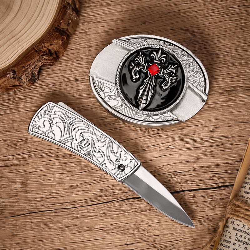 Cintura in pelle con fibbia a coltello pieghevole nascosto a croce gotica vittoriana fai-da-te. - image 1