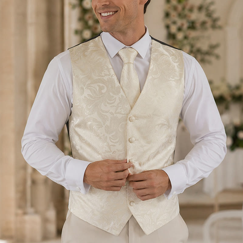 Gilet da uomo versatile con motivo paisley, set completo 3 in 1 con gilet - Bianco avorio - 3XL - image 4
