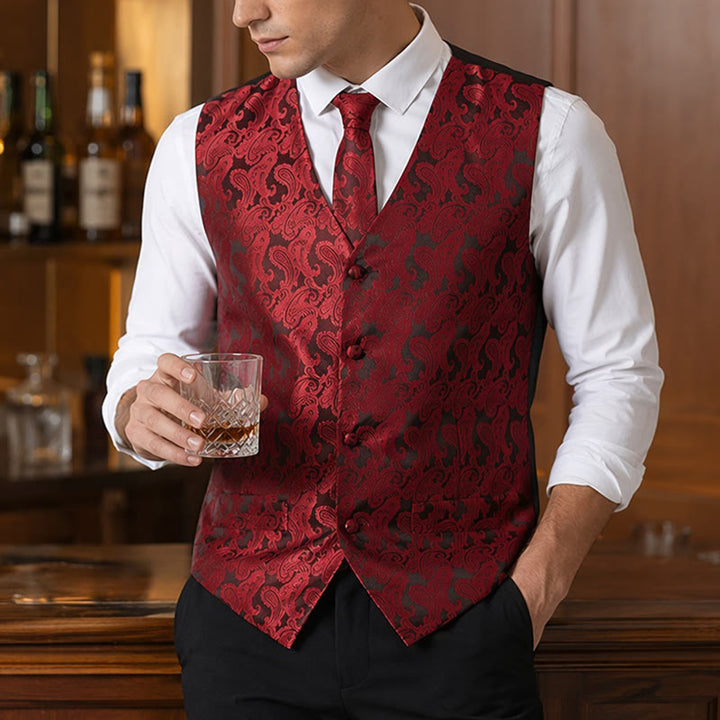 Gilet da uomo versatile con motivo paisley, set completo 3 in 1 con gilet - Vino - 3XL - image 0
