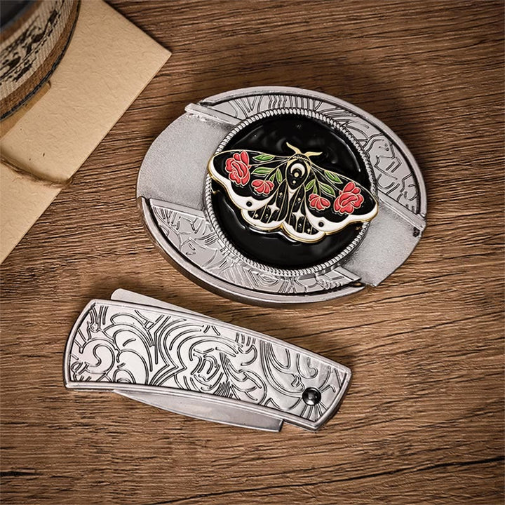Cintura in pelle gotica Rose Moth con fibbia a coltello pieghevole nascosto fai-da-te - image 10