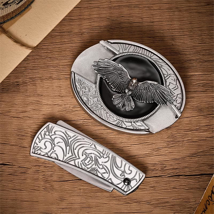 Cintura in pelle con fibbia a coltello pieghevole nascosto Black Freedom Eagle DIY. - image 9