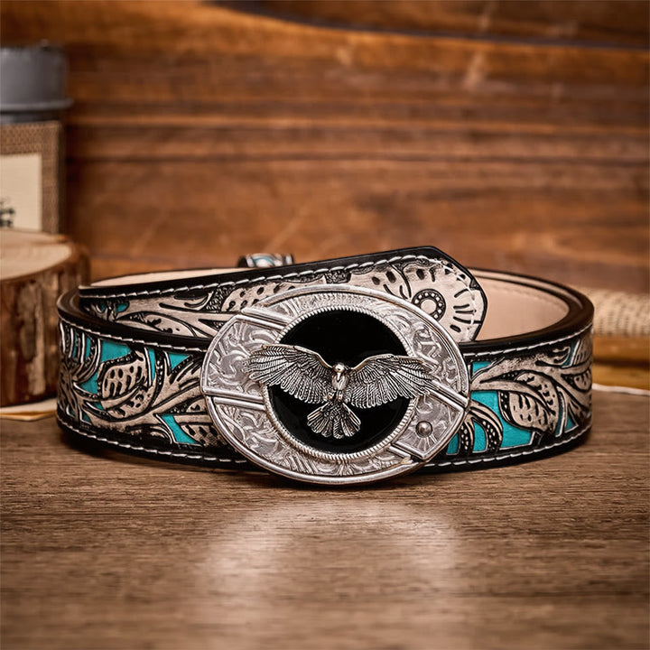 Cintura in pelle con fibbia a coltello pieghevole nascosto Black Freedom Eagle DIY. - Aquila - Cintura grigia a fiori - 42 - image 8
