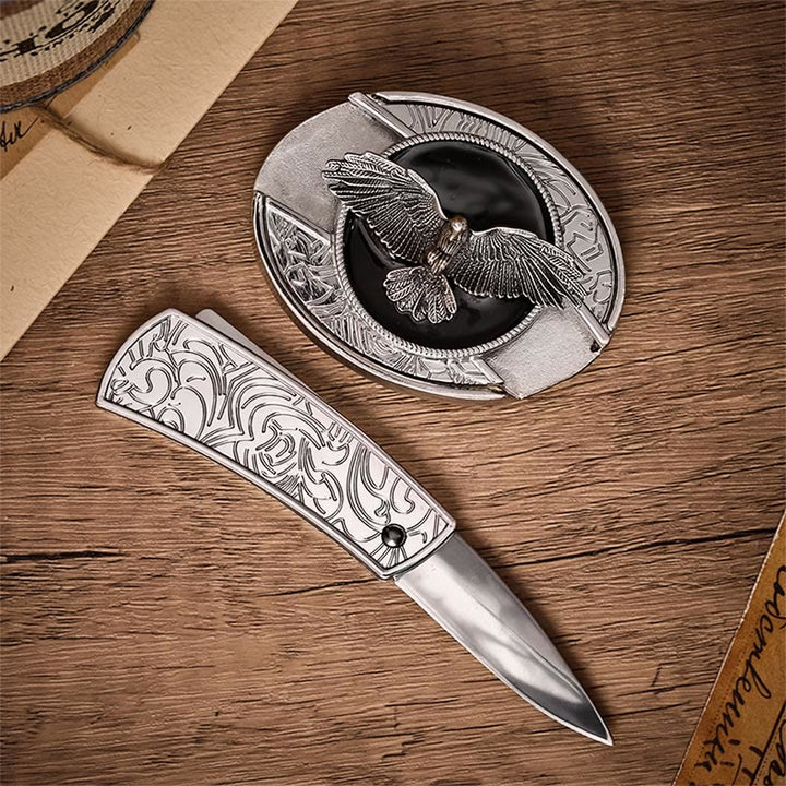 Cintura in pelle con fibbia a coltello pieghevole nascosto Black Freedom Eagle DIY. - image 1