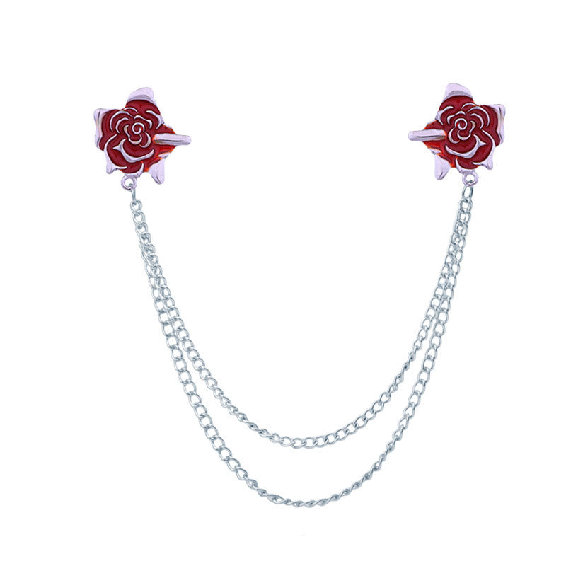 Spilla gotica a catena con motivo a spina di rosa per camicia - Rosso e argento - image 10