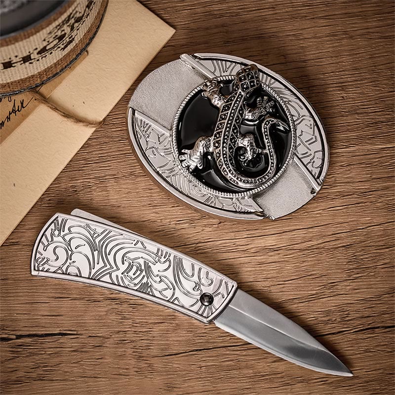 Cintura in pelle con fibbia a coltello pieghevole nascosto fai-da-te Desert Lizard - image 1