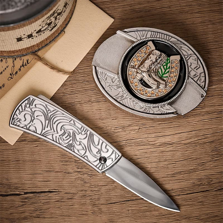 Cintura in pelle con fibbia a coltello pieghevole nascosta fai-da-te Boots & Horseshoe - image 1