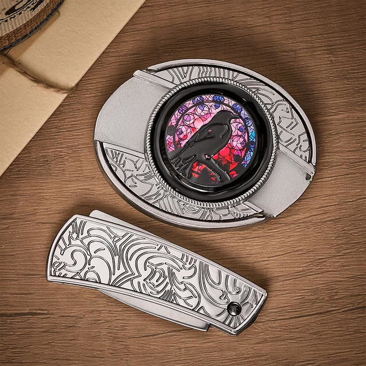 Cintura in pelle con fibbia a coltello pieghevole nascosto fai-da-te Witchy Raven - image 9