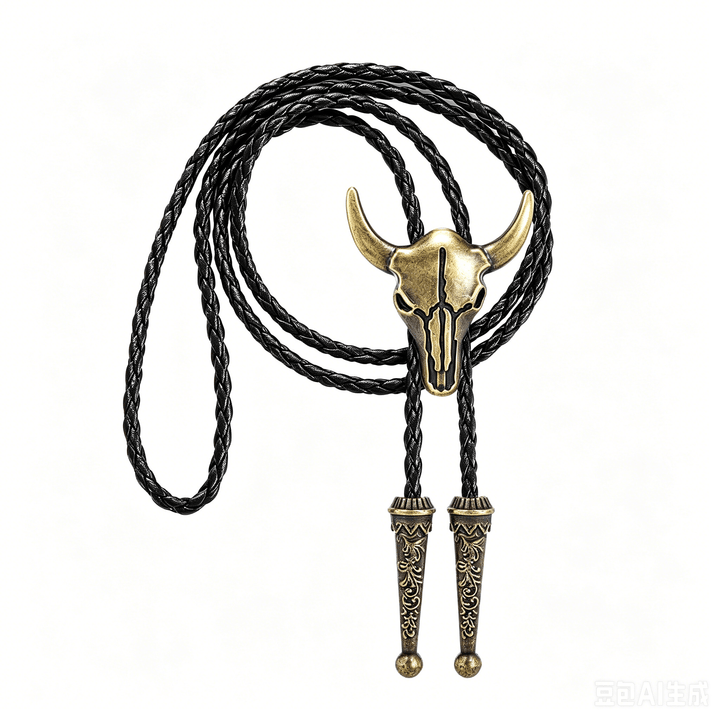 Bolo da cowboy vintage con teschio di toro in bronzo - image 4