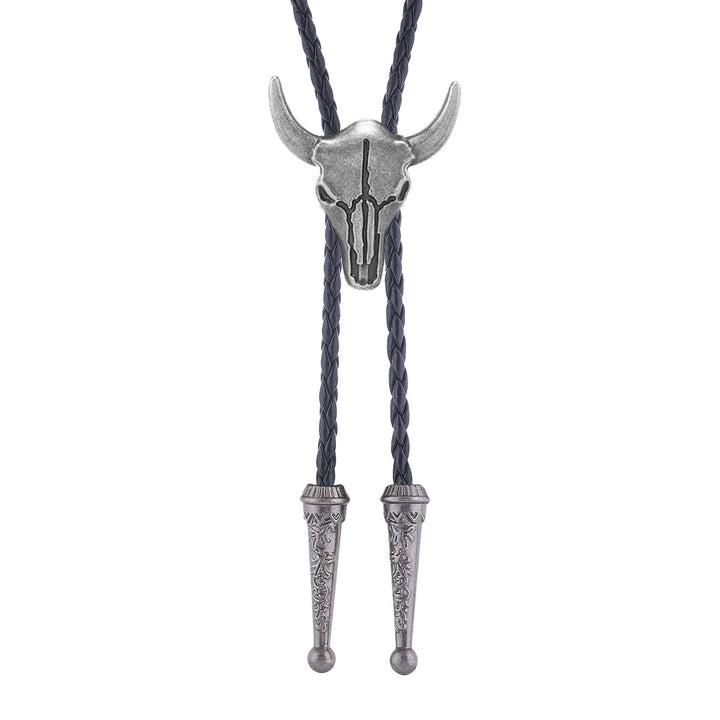 Bolo da cowboy vintage con teschio di toro in bronzo - Argento - image 7